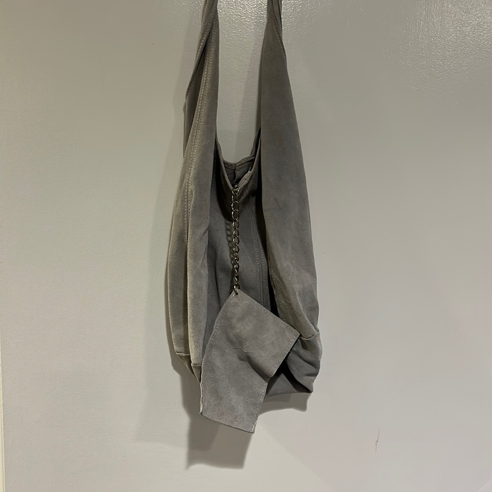 Grey suede shoulder bag